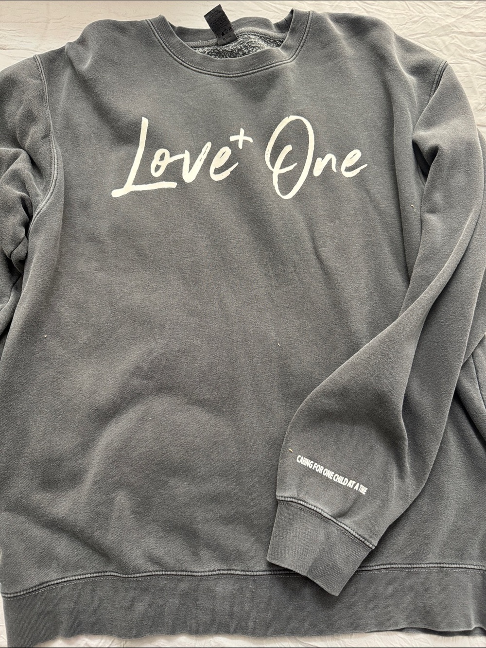 Love One Script Logo Crewneck Sweatshirt - Charcoal with White Text